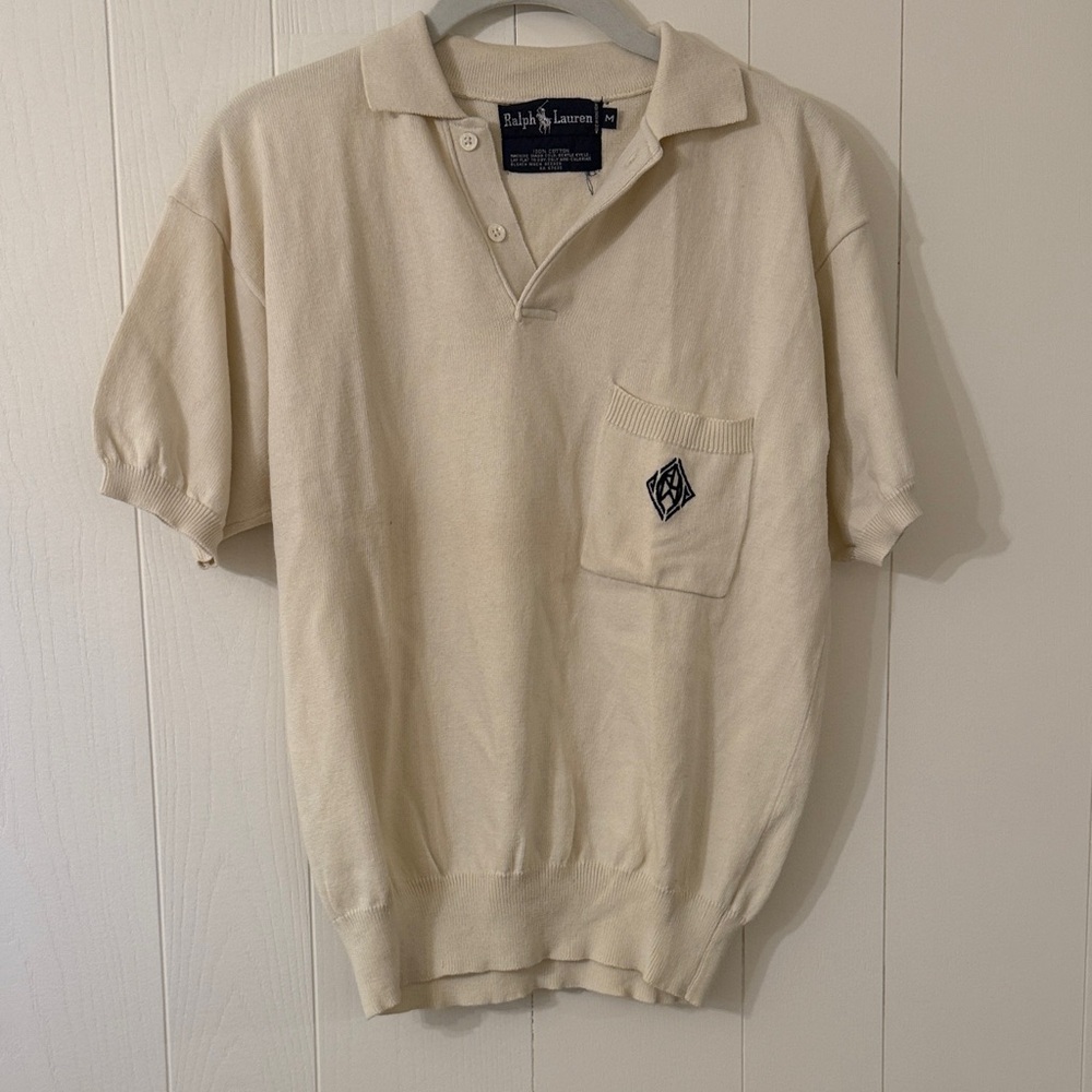 Ralph Lauren Men's Polo Shirt in Cream 1980s vintage Ralph Lauren